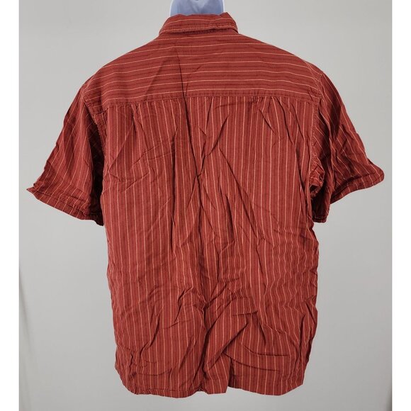 Men's GH Bass Earth Striped 100% Cotton Button Down Shirt Large Rust Colored S/S - Picture 2 of 5